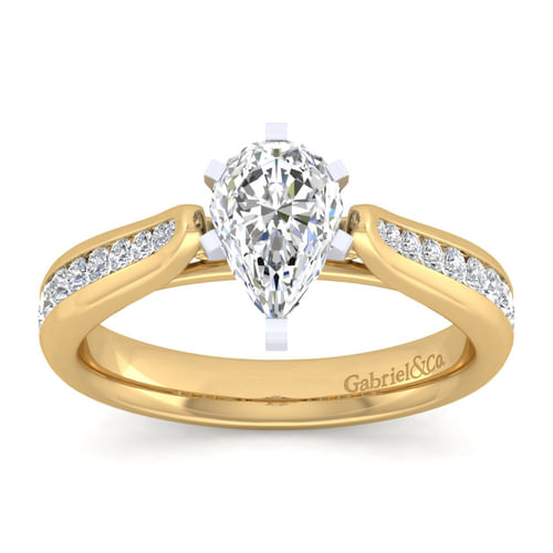 14K White-Yellow Gold Pear Shape Diamond Channel Set Engagement Ring