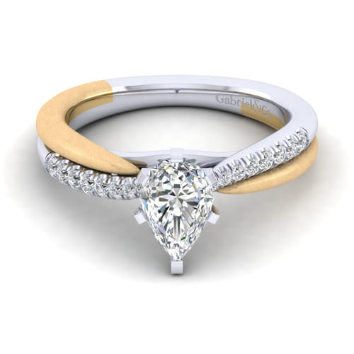 14K White-Yellow Gold Pear Shape Diamond Engagement Ring