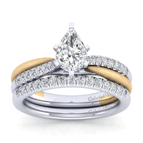 14K White-Yellow Gold Pear Shape Diamond Engagement Ring