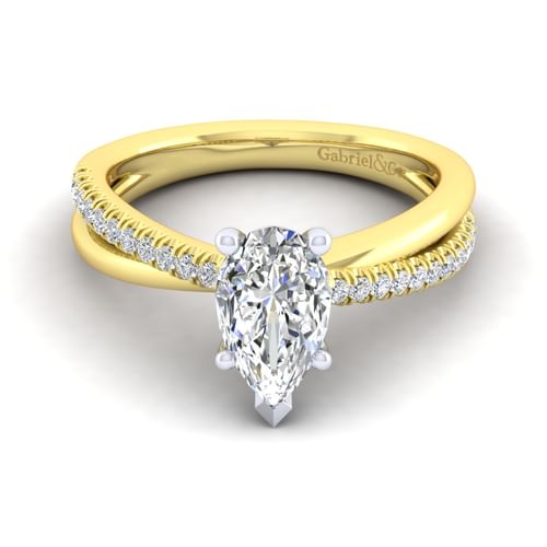 14K White-Yellow Gold Pear Shape Diamond Engagement Ring