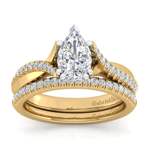 14K White-Yellow Gold Pear Shape Diamond Engagement Ring
