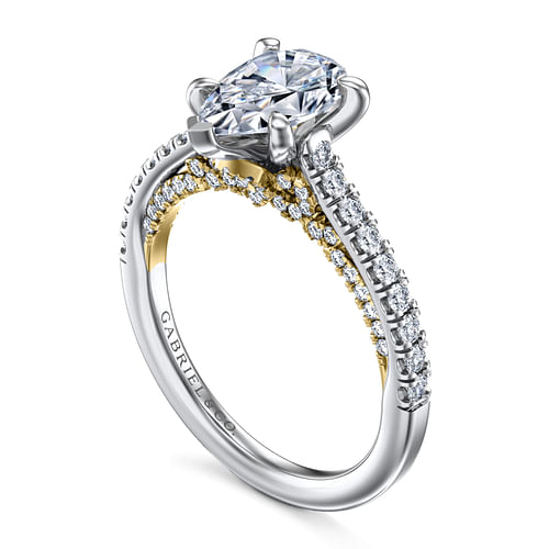 14K White-Yellow Gold Pear Shape Diamond Engagement Ring