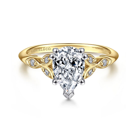 Gabriel - 14K White-Yellow Gold Pear Shape Diamond Engagement Ring