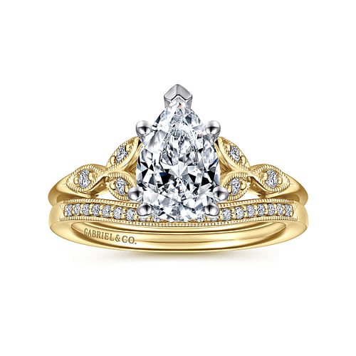 14K White-Yellow Gold Pear Shape Diamond Engagement Ring