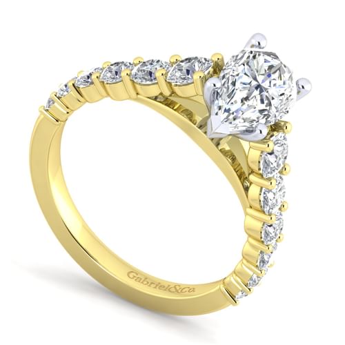 14K White-Yellow Gold Pear Shape Diamond Engagement Ring