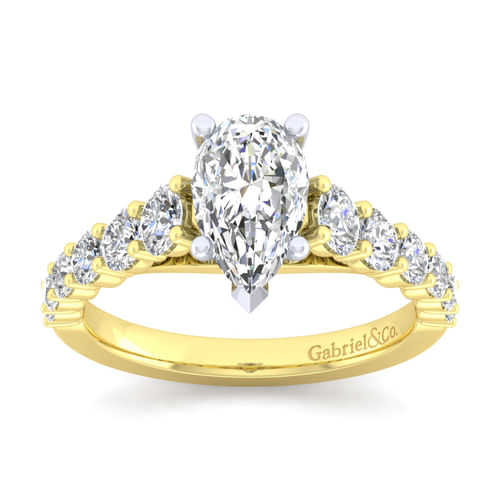 14K White-Yellow Gold Pear Shape Diamond Engagement Ring