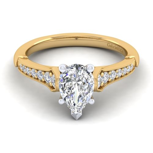 14K White-Yellow Gold Pear Shape Diamond Engagement Ring