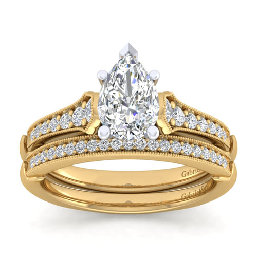 14K White-Yellow Gold Pear Shape Diamond Engagement Ring
