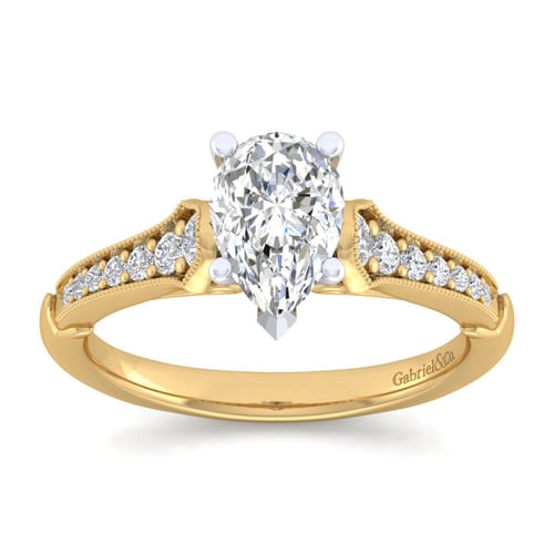 14K White-Yellow Gold Pear Shape Diamond Engagement Ring