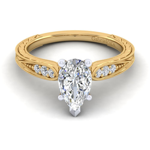 14K White-Yellow Gold Pear Shape Diamond Engagement Ring