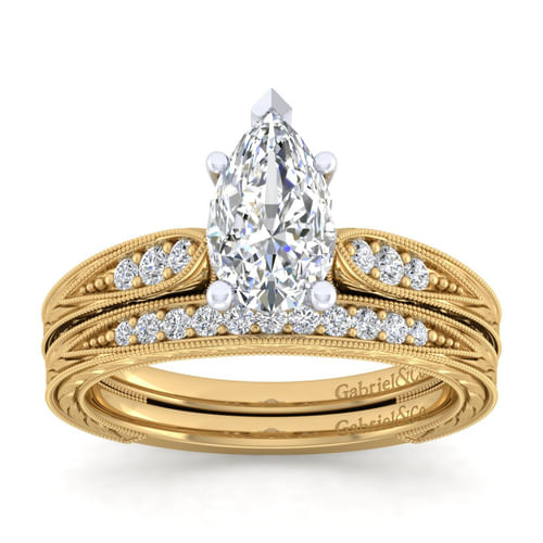 14K White-Yellow Gold Pear Shape Diamond Engagement Ring