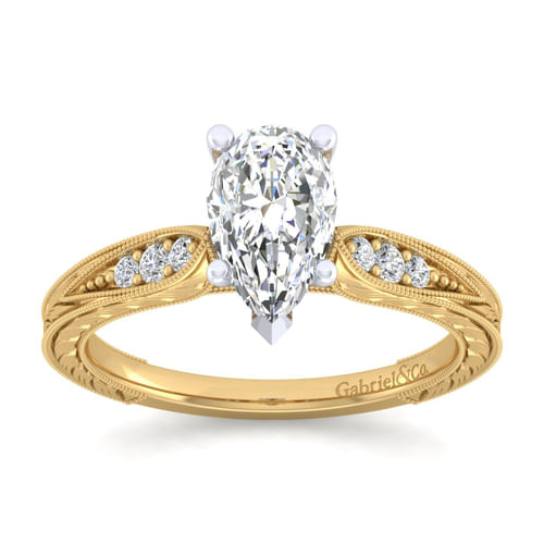 14K White-Yellow Gold Pear Shape Diamond Engagement Ring
