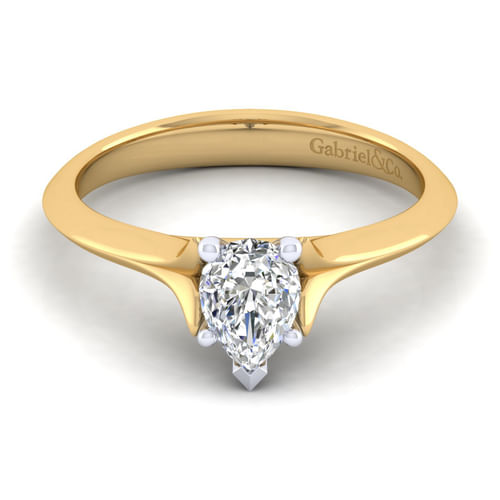 14K White-Yellow Gold Pear Shape Diamond Engagement Ring
