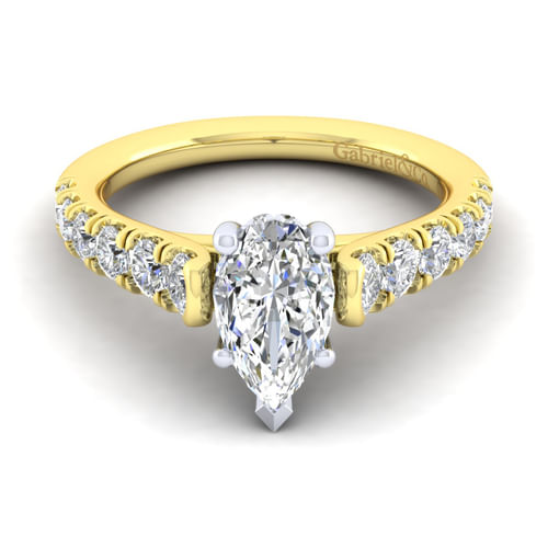 14K White-Yellow Gold Pear Shape Diamond Engagement Ring