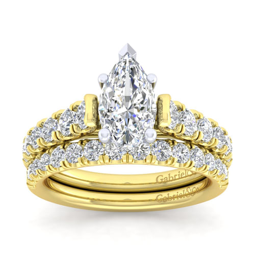 14K White-Yellow Gold Pear Shape Diamond Engagement Ring