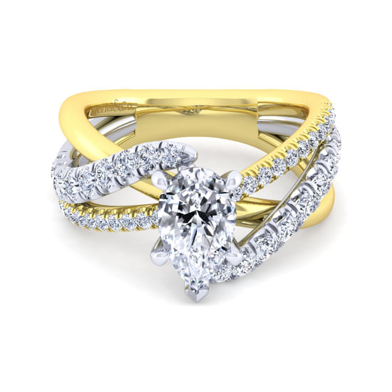 Gabriel - 14K White-Yellow Gold Pear Shape Diamond Engagement Ring