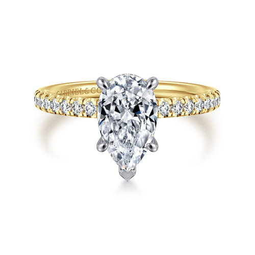 14K White-Yellow Gold Pear Shape Diamond Engagement Ring