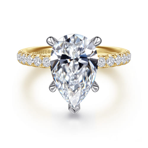 14K White-Yellow Gold Pear Shape Diamond Engagement Ring