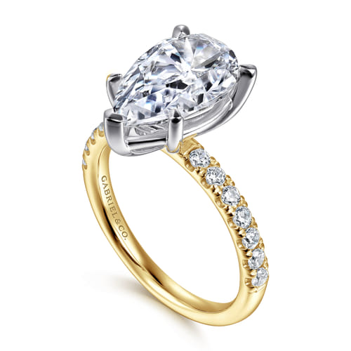 14K White-Yellow Gold Pear Shape Diamond Engagement Ring
