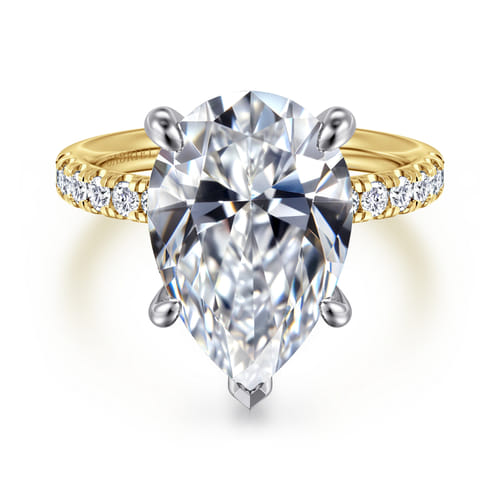 14K White-Yellow Gold Pear Shape Diamond Engagement Ring