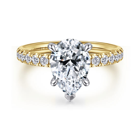 Gabriel - 14K White-Yellow Gold Pear Shape Diamond Engagement Ring