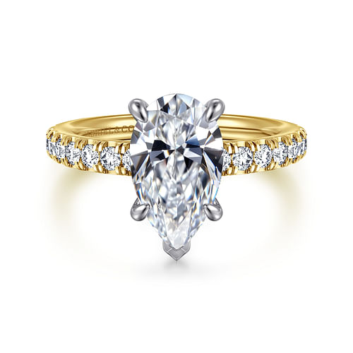 14K White-Yellow Gold Pear Shape Diamond Engagement Ring