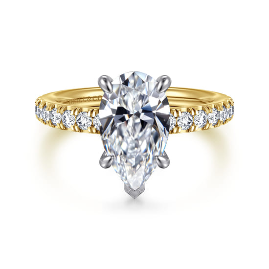 14K White-Yellow Gold Pear Shape Diamond Engagement Ring