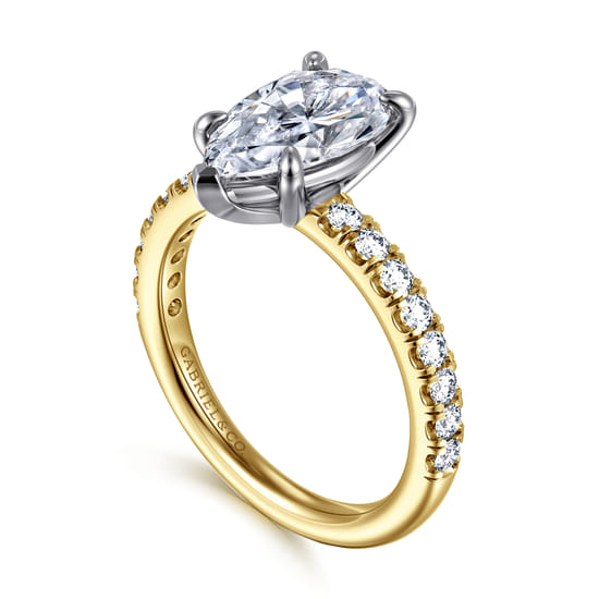 14K White-Yellow Gold Pear Shape Diamond Engagement Ring angle 3