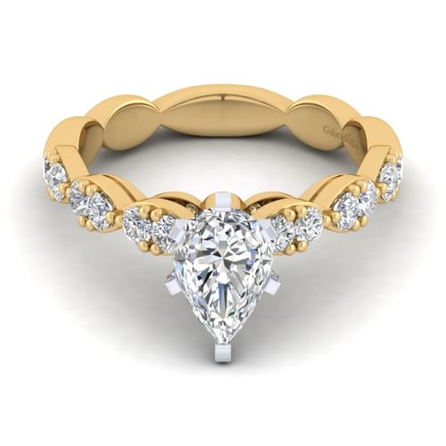 14K White-Yellow Gold Pear Shape Diamond Engagement Ring