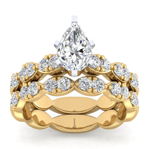 14K White-Yellow Gold Pear Shape Diamond Engagement Ring