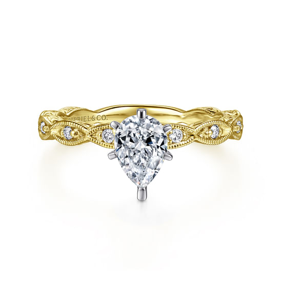 Gabriel - 14K White-Yellow Gold Pear Shape Diamond Engagement Ring