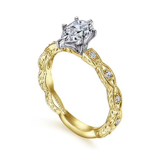14K White-Yellow Gold Pear Shape Diamond Engagement Ring