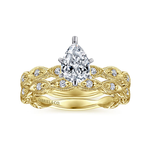 14K White-Yellow Gold Pear Shape Diamond Engagement Ring