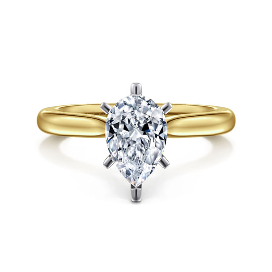 Gabriel - 14K White-Yellow Gold Pear Shape Diamond Engagement Ring