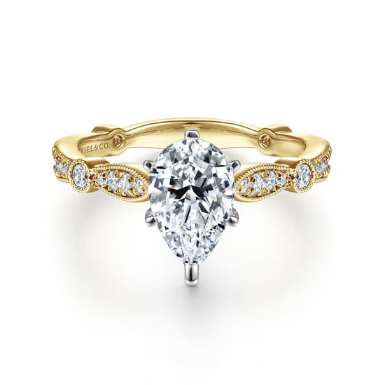 Gabriel - 14K White-Yellow Gold Pear Shape Diamond Engagement Ring