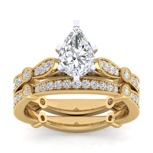 14K White-Yellow Gold Pear Shape Diamond Engagement Ring