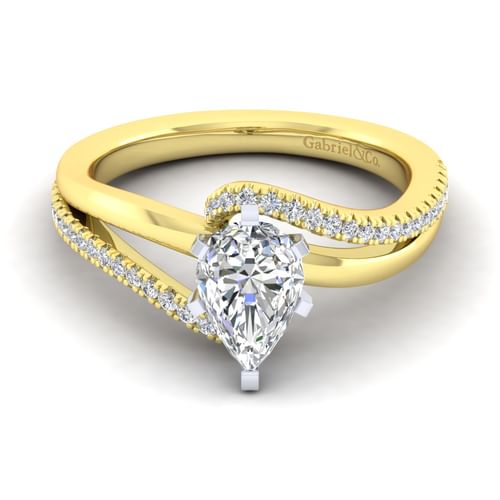 14K White-Yellow Gold Pear Shape Diamond Engagement Ring