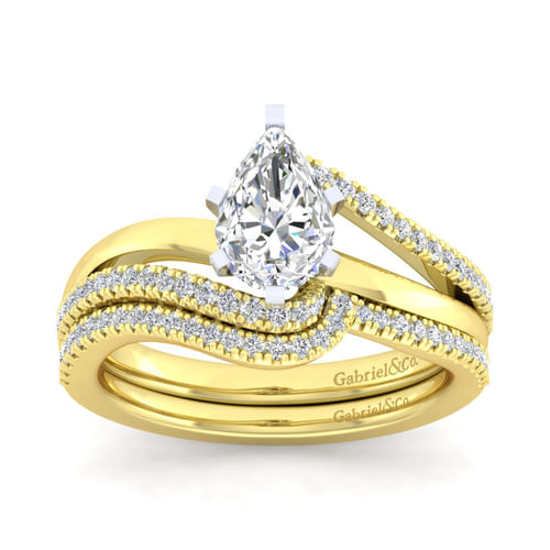14K White-Yellow Gold Pear Shape Diamond Engagement Ring