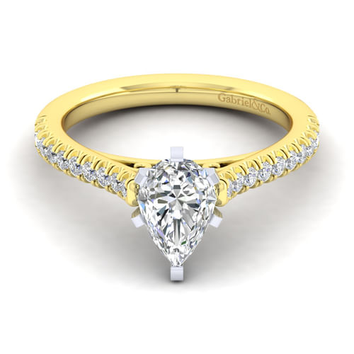 14K White-Yellow Gold Pear Shape Diamond Engagement Ring