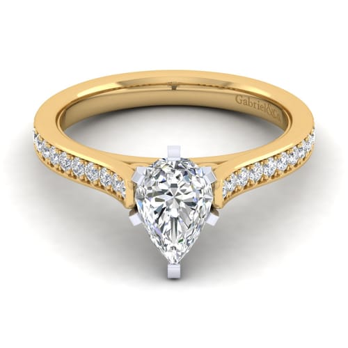 14K White-Yellow Gold Pear Shape Diamond Engagement Ring
