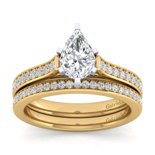 14K White-Yellow Gold Pear Shape Diamond Engagement Ring