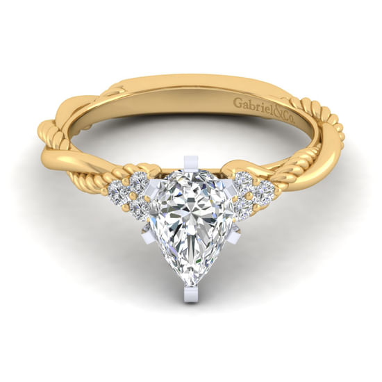 Gabriel - 14K White-Yellow Gold Pear Shape Diamond Engagement Ring