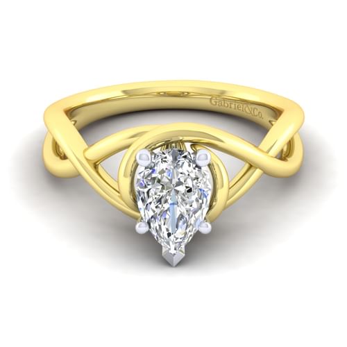 14K White-Yellow Gold Pear Shape Diamond Engagement Ring