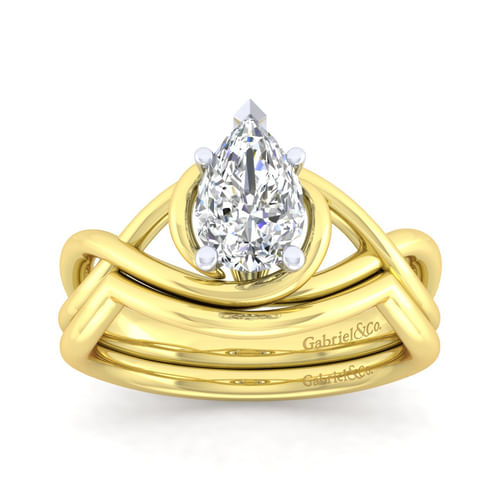 14K White-Yellow Gold Pear Shape Diamond Engagement Ring