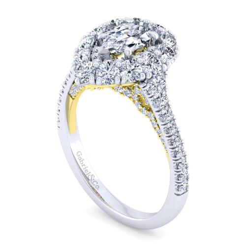 14K White-Yellow Gold Pear Shape Double Halo Diamond Engagement Ring 14K White-Yellow Gold Pear Shape Double Halo Diamond Engagement Ring