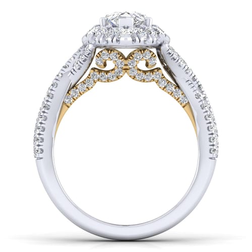 14K White-Yellow Gold Pear Shape Halo Diamond Engagement Ring