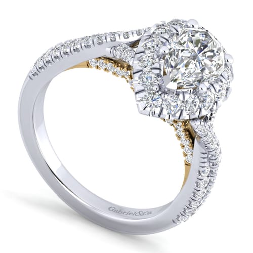 14K White-Yellow Gold Pear Shape Halo Diamond Engagement Ring