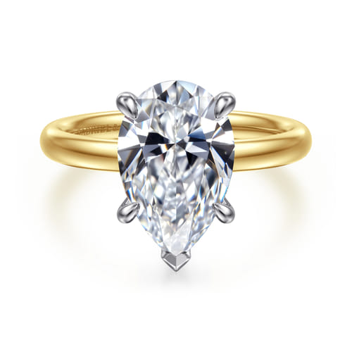 14K White-Yellow Gold Pear Shape Solitaire Diamond Engagement Ring
