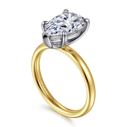 14K White-Yellow Gold Pear Shape Solitaire Diamond Engagement Ring