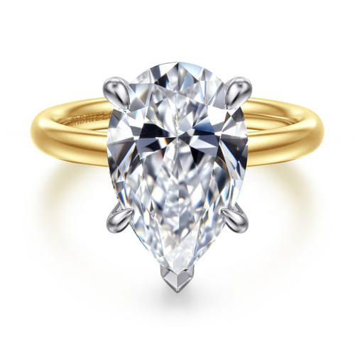 14K White-Yellow Gold Pear Shape Solitaire Diamond Engagement Ring